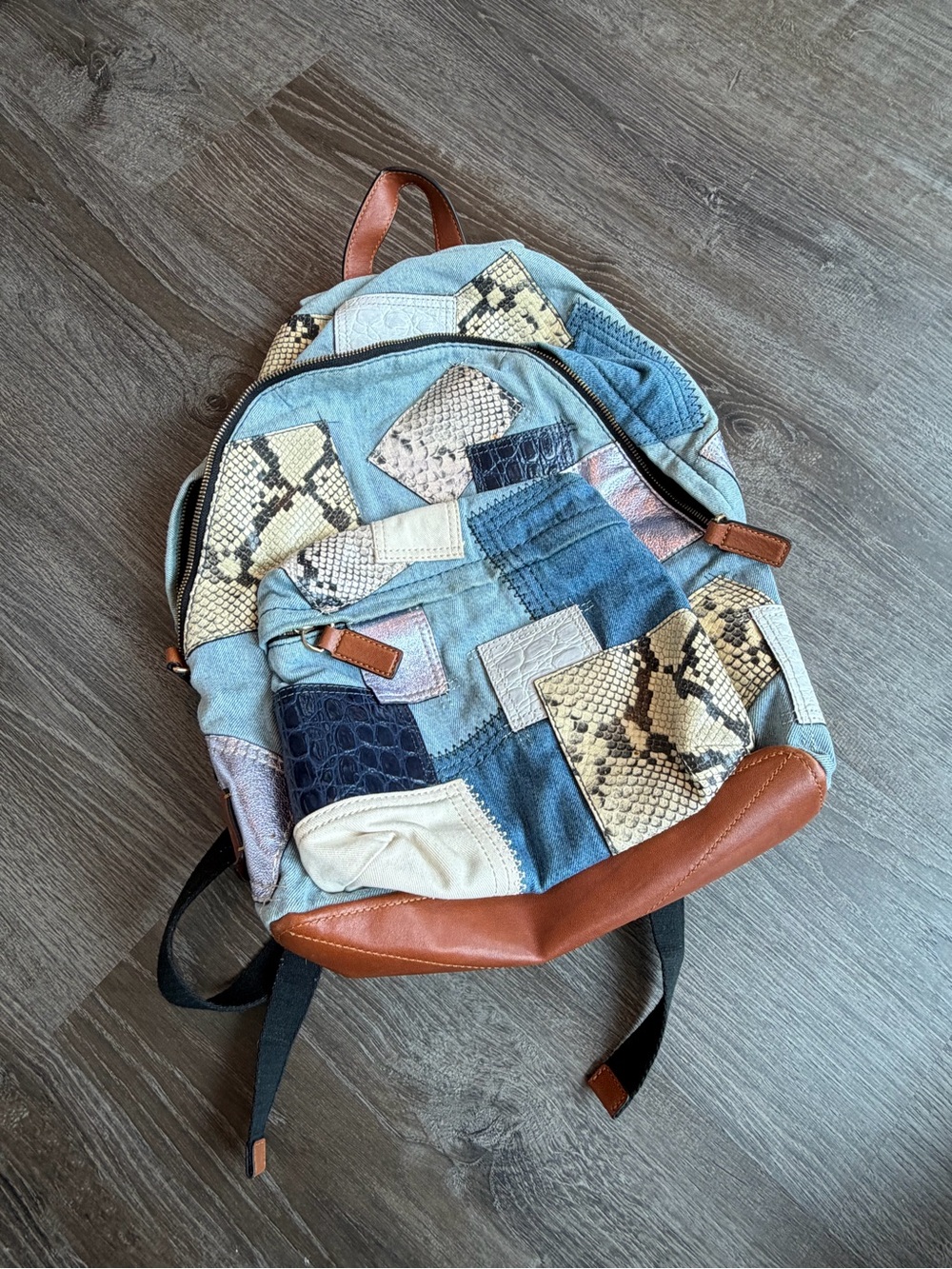 Marc Jacobs Patchwork Denim & Snake Print Backpack with Brown Leather Trim - Picture 8 of 10